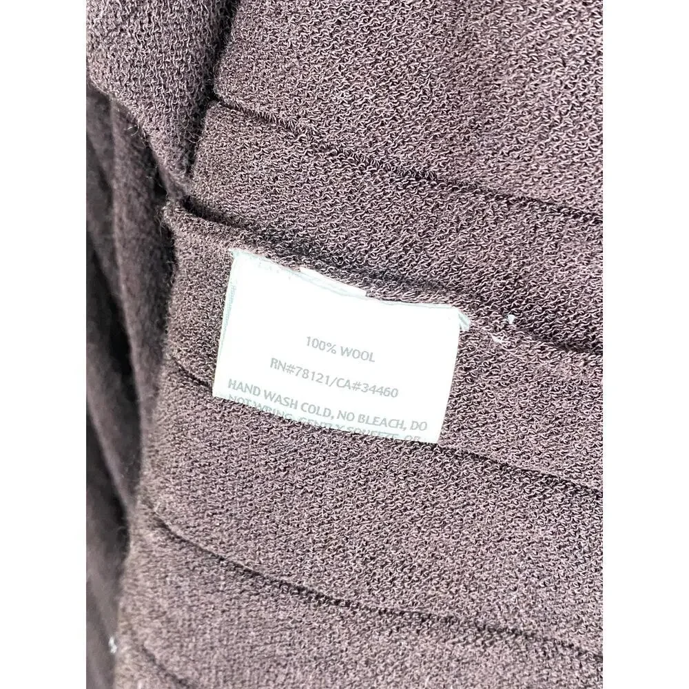 Eileen Fisher Ribbed Wool Open Cardigan Espresso Brown Medium